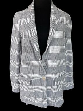 Mango MNG Gray Check Plaid Blazer Cotton Blend Size Small office siren coquette